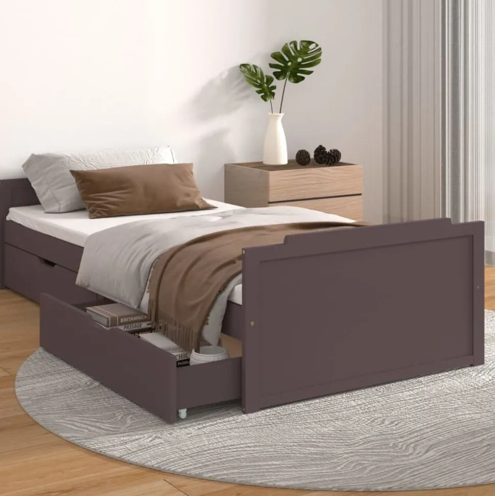 vidaXL Bedframe met lades massief grenenhout donkerbruin 90x200 cm