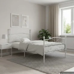 vidaXL Bedframe met lattenbodem metaal wit 90x200 cm