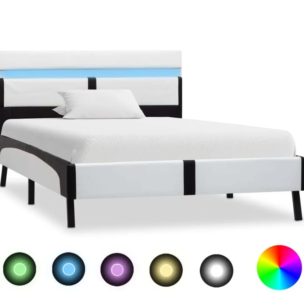 vidaXL Bedframe met LED kunstleer wit en zwart 90x200 cm