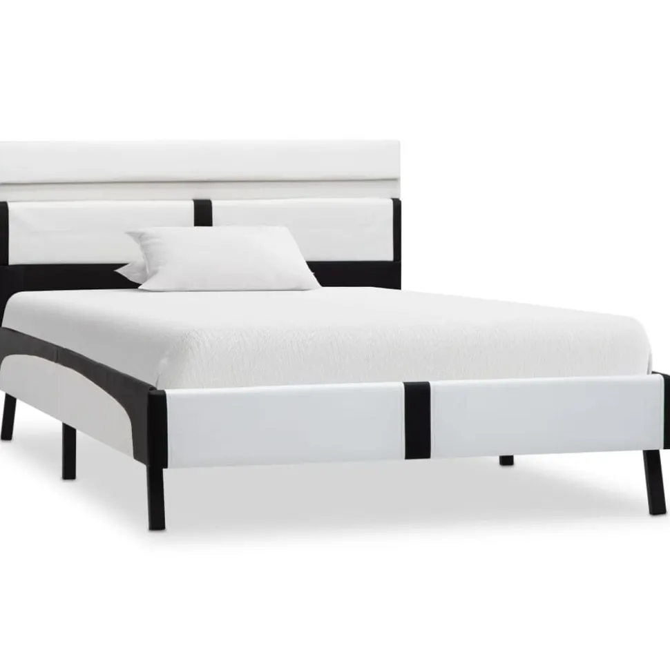 vidaXL Bedframe met LED kunstleer wit en zwart 90x200 cm