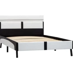 vidaXL Bedframe met LED kunstleer wit en zwart 90x200 cm