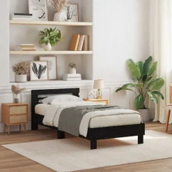 vidaXL Bedframe met LED Zwart Eiken 100 x 200 cm Bewerkt hout