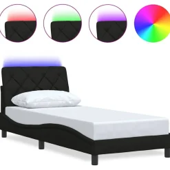 vidaXL Bedframe met LED zonder matras 80x200 cm stof zwart