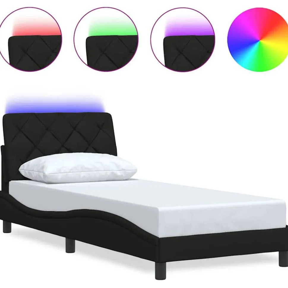 vidaXL Bedframe met LED zonder matras 80x200 cm stof zwart