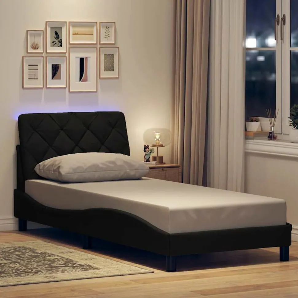 vidaXL Bedframe met LED zonder matras 80x200 cm stof zwart