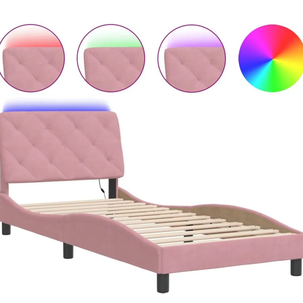 vidaXL Bedframe met LED zonder matras fluweel roze 80x200 cm