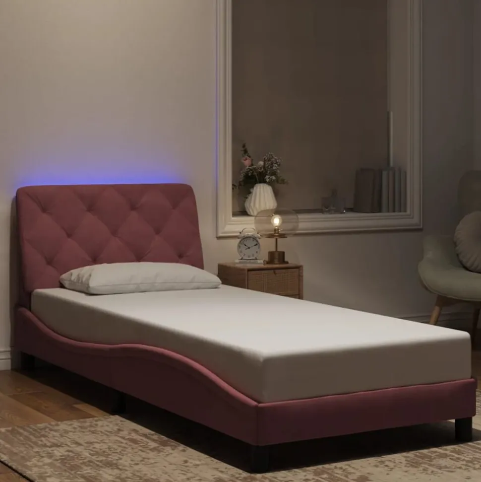 vidaXL Bedframe met LED zonder matras fluweel roze 80x200 cm