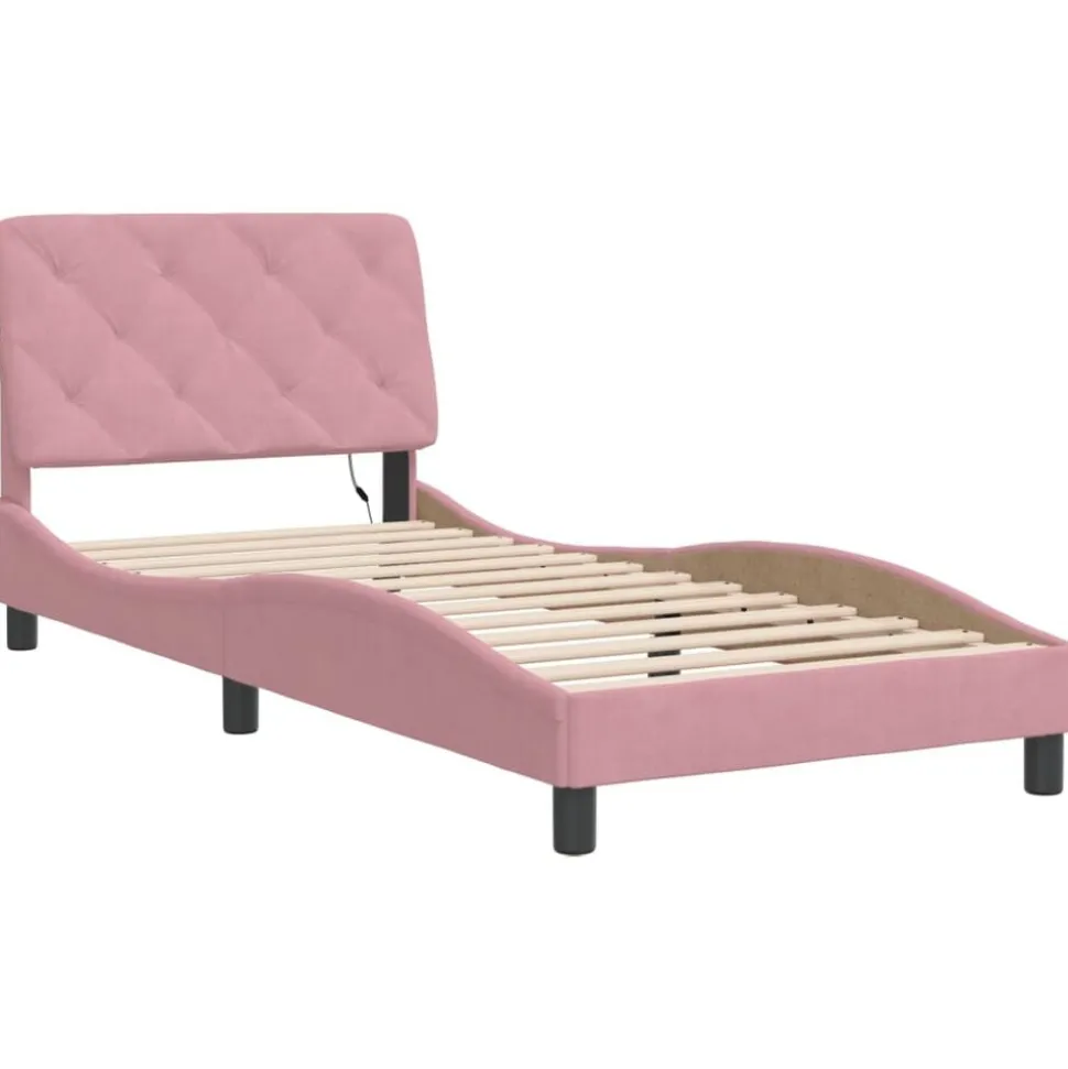 vidaXL Bedframe met LED zonder matras fluweel roze 80x200 cm