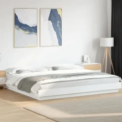 vidaXL Bedframe met LED-verlichting bewerkt hout wit 200x200 cm