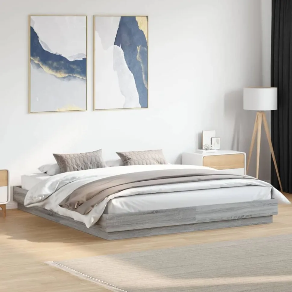 vidaXL Bedframe met LED-verlichting grijs sonoma eikenkleur 200x200 cm