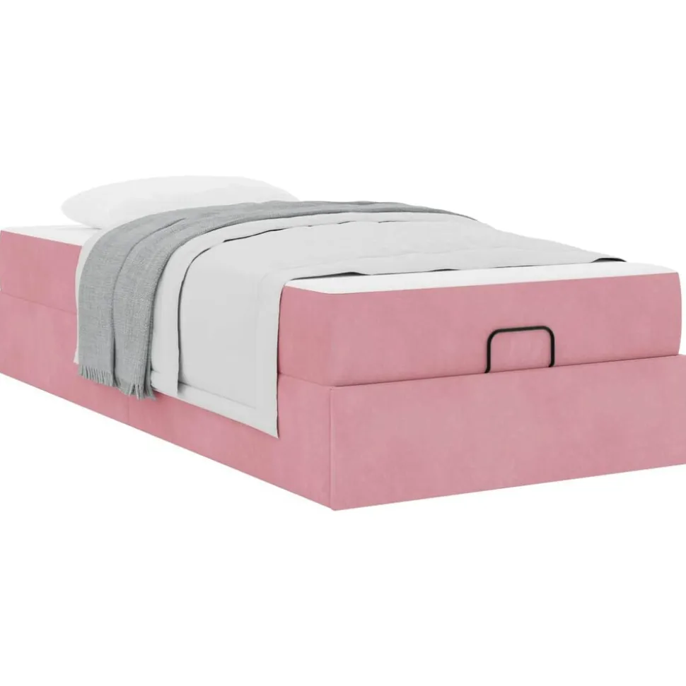 vidaXL Bedframe met matras 2 pcs Roze Fluweel