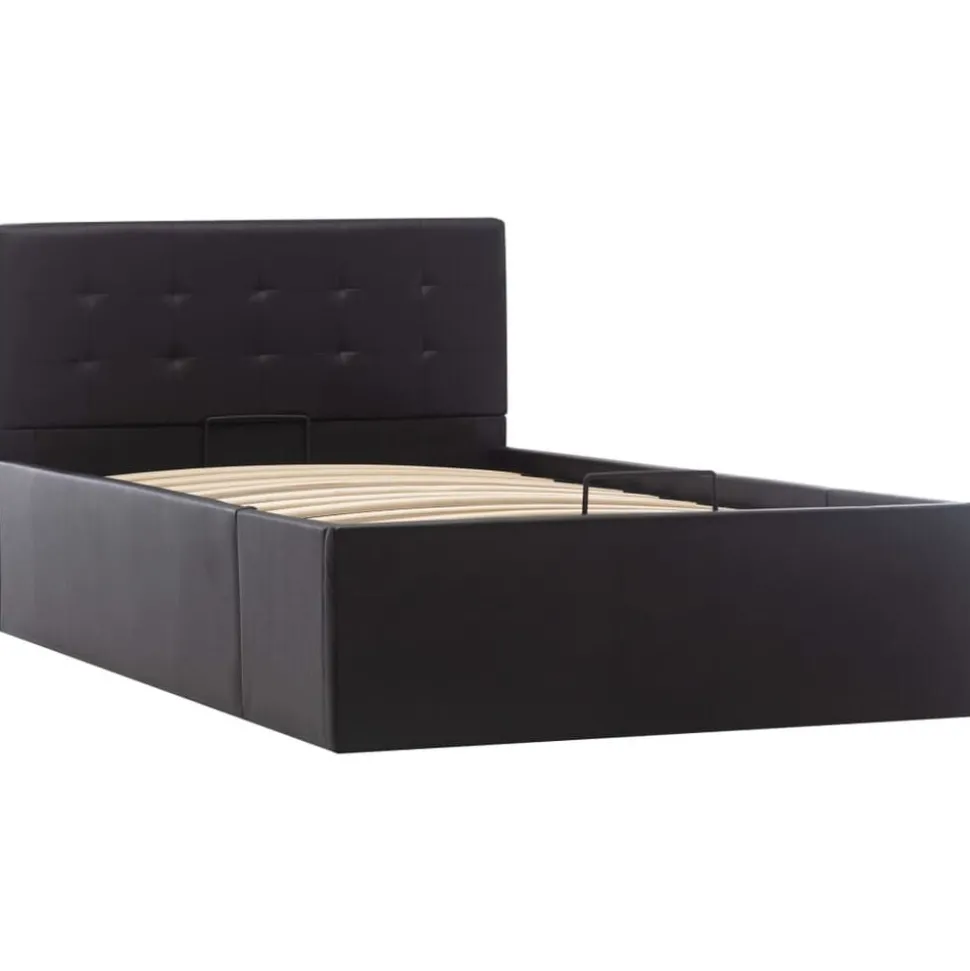 vidaXL Bedframe met opbergruimte hydraulisch kunstleer zwart 90x200 cm