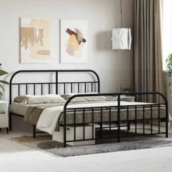 vidaXL Bedframe met voetbord zonder matras metaal zwart 180x200 cm