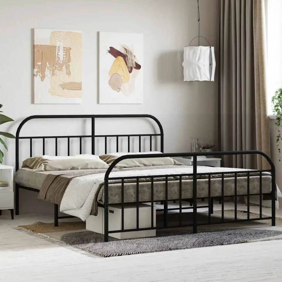 vidaXL Bedframe met voetbord zonder matras metaal zwart 180x200 cm