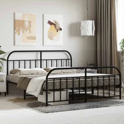 vidaXL Bedframe met voetbord zonder matras metaal zwart 160x200 cm