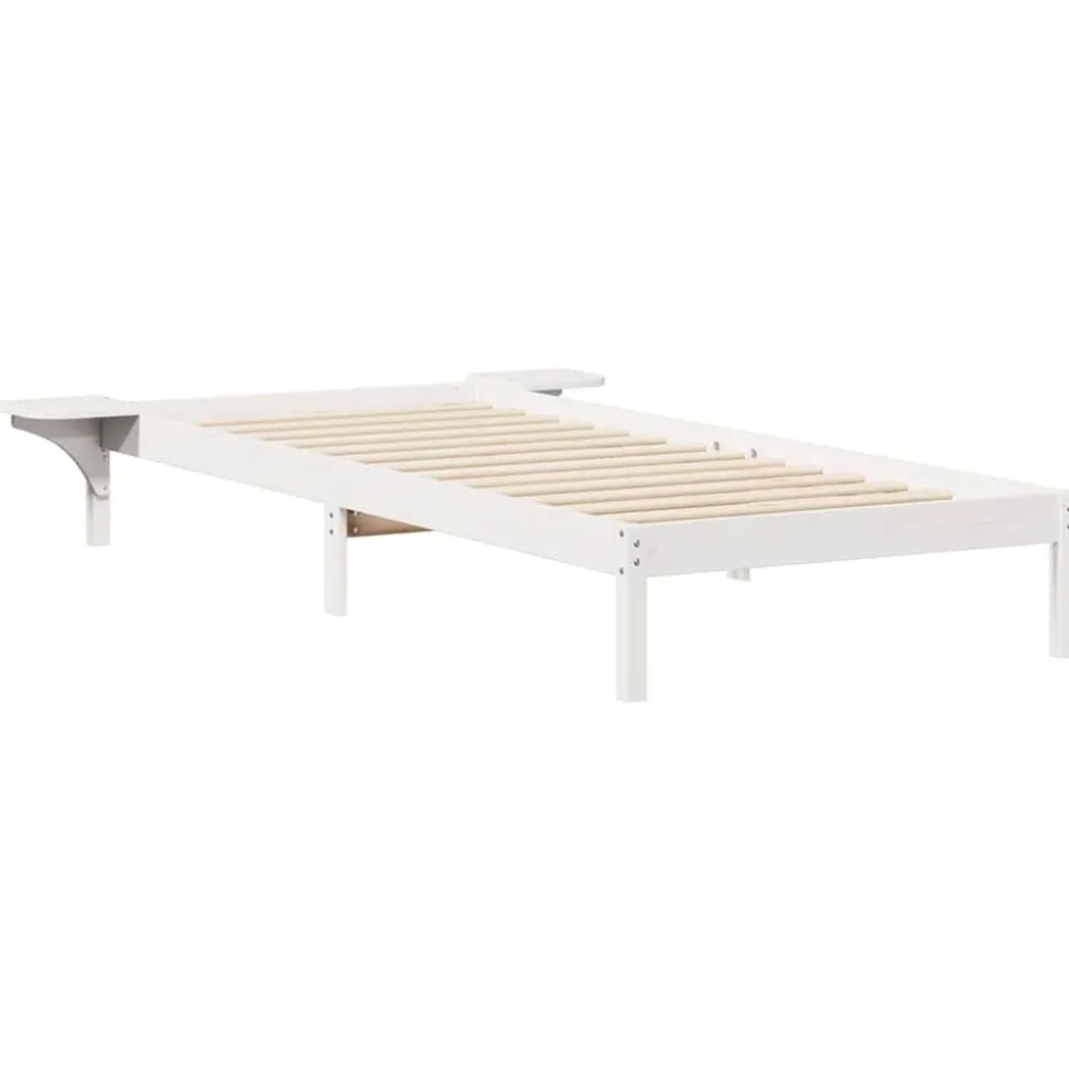 vidaXL Bedframe met Zijtafels Wit 80 x 210 cm Massief grenenhout