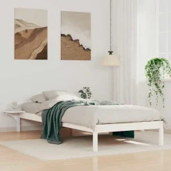 vidaXL Bedframe met Zijtafels Wit 80 x 210 cm Massief grenenhout
