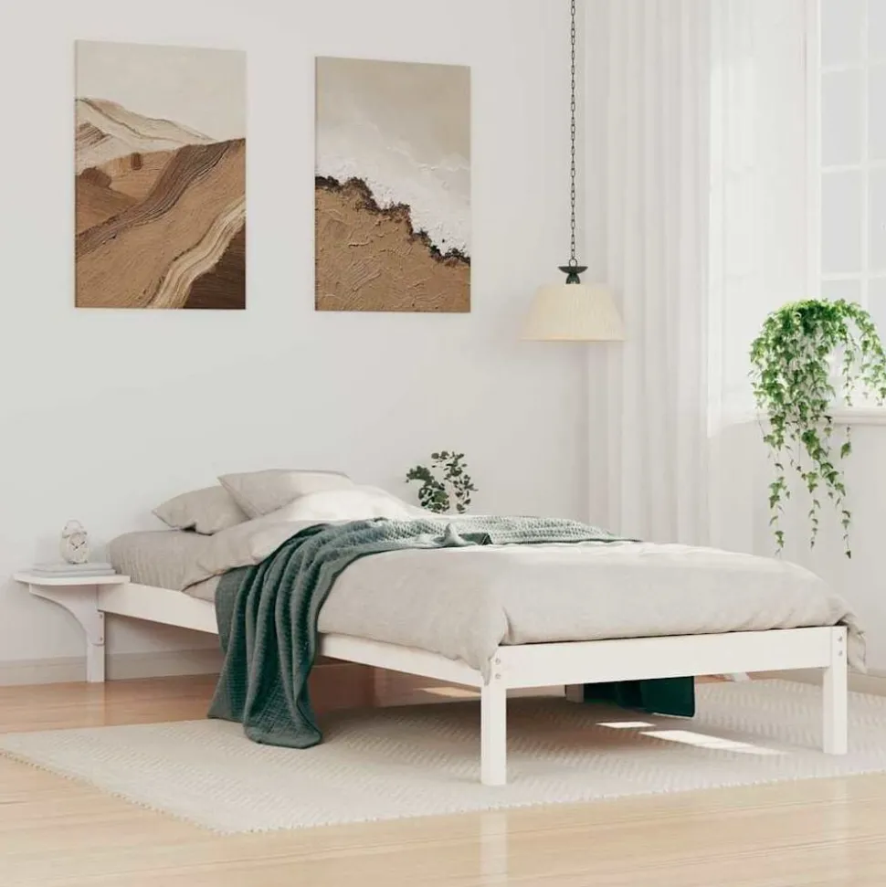 vidaXL Bedframe met Zijtafels Wit 80 x 210 cm Massief grenenhout