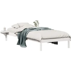 vidaXL Bedframe met Zijtafels Wit 80 x 210 cm Massief grenenhout