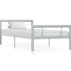 vidaXL Bedframe metaal grijs en wit 90x200 cm