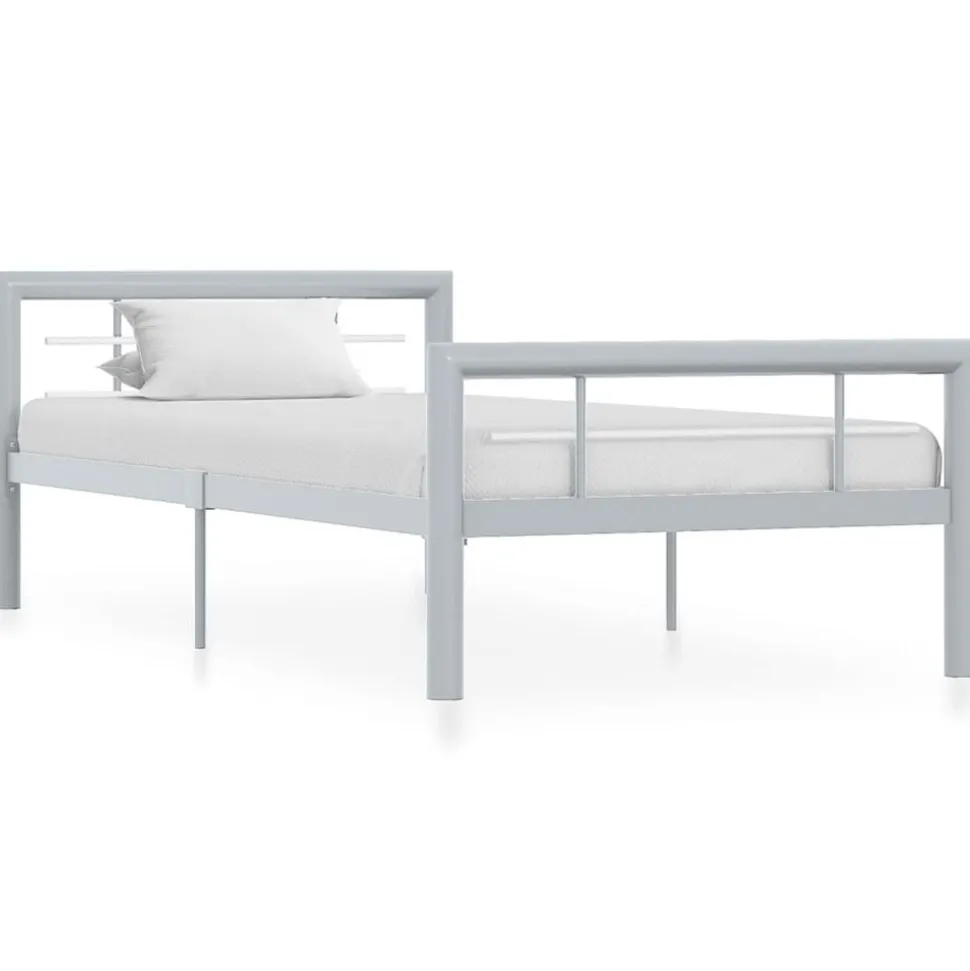 vidaXL Bedframe metaal grijs en wit 90x200 cm