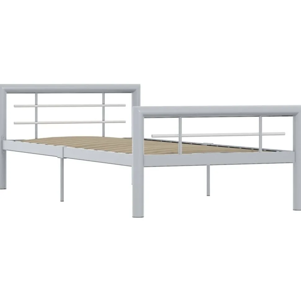vidaXL Bedframe metaal grijs en wit 90x200 cm