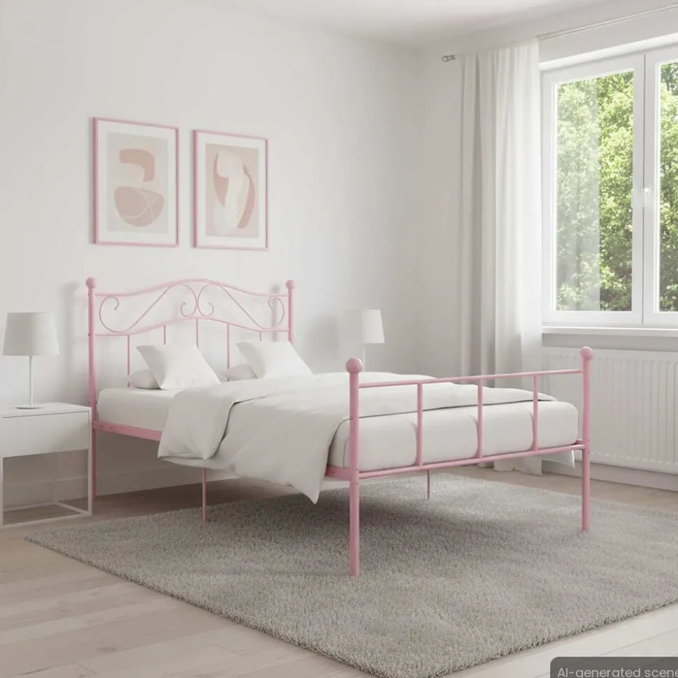 vidaXL Bedframe metaal roze 90x200 cm
