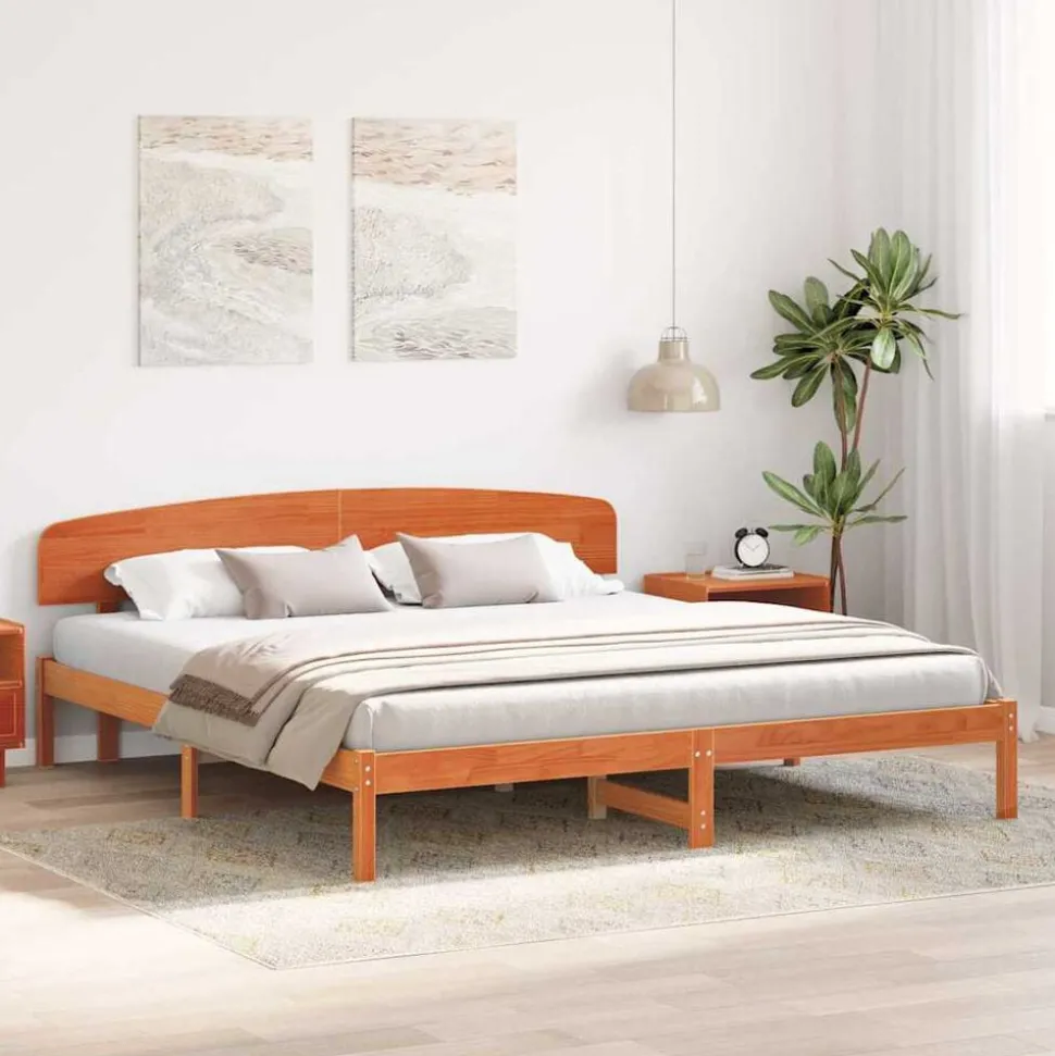 vidaXL Bedframe Wasbruin 200 x 200 cm Massief grenenhout