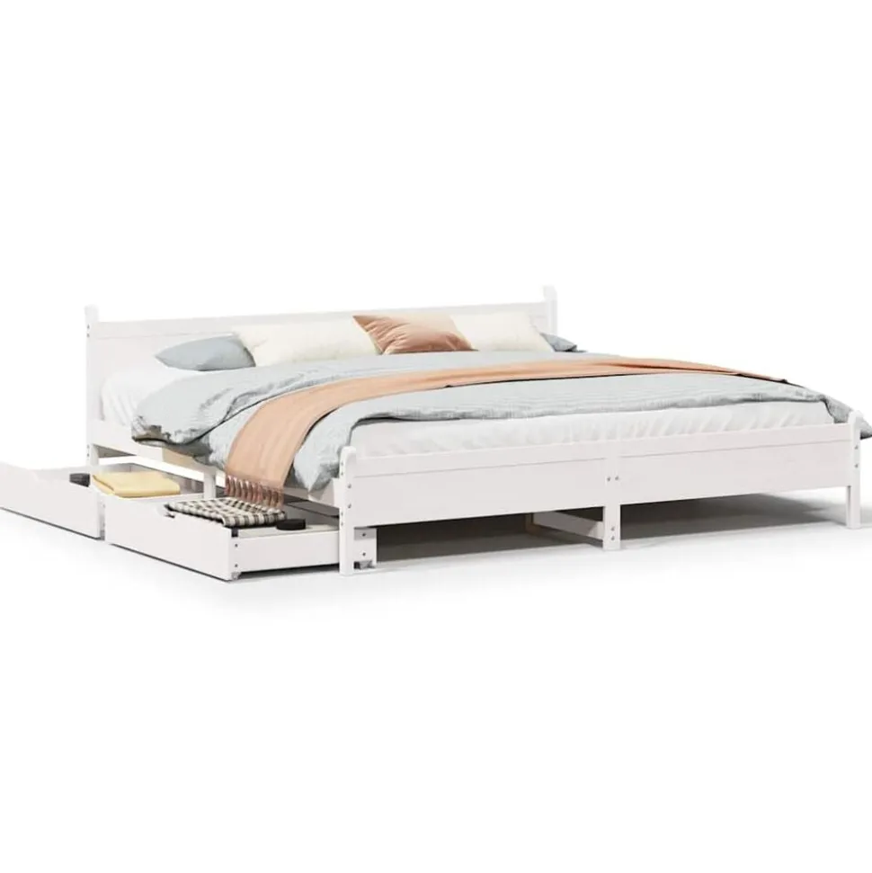vidaXL Bedframe zonder matras massief grenenhout wit 200x200 cm