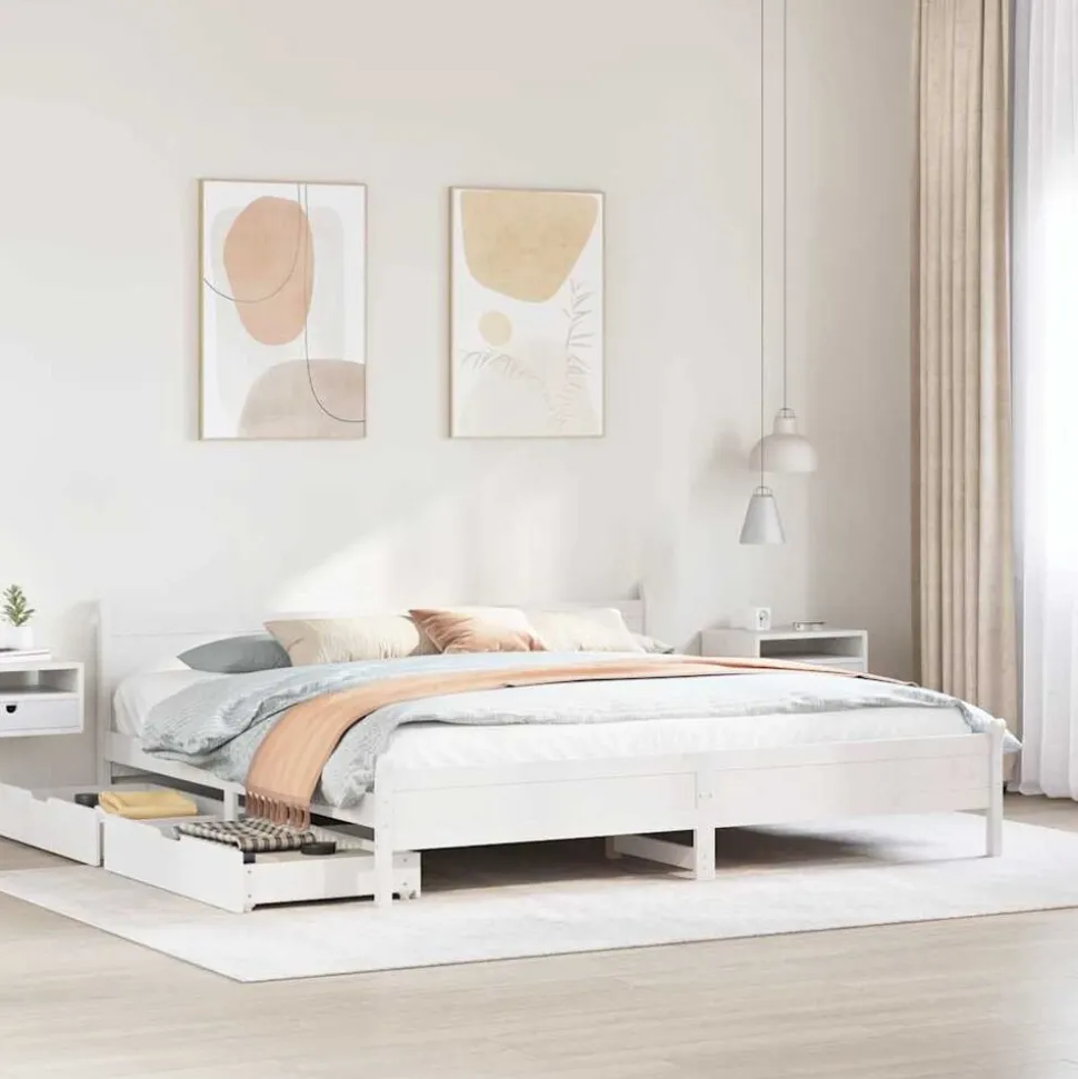 vidaXL Bedframe zonder matras massief grenenhout wit 200x200 cm