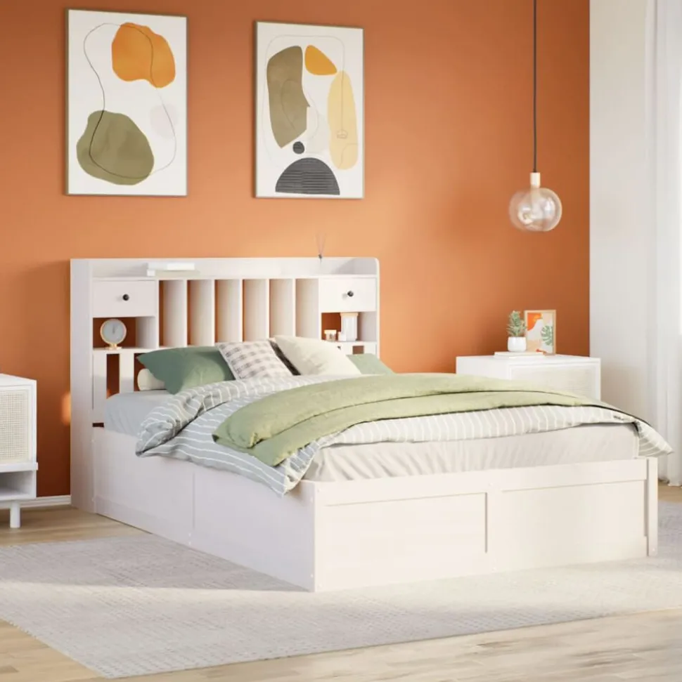vidaXL Bedframe zonder matras massief grenenhout wit 160x200 cm