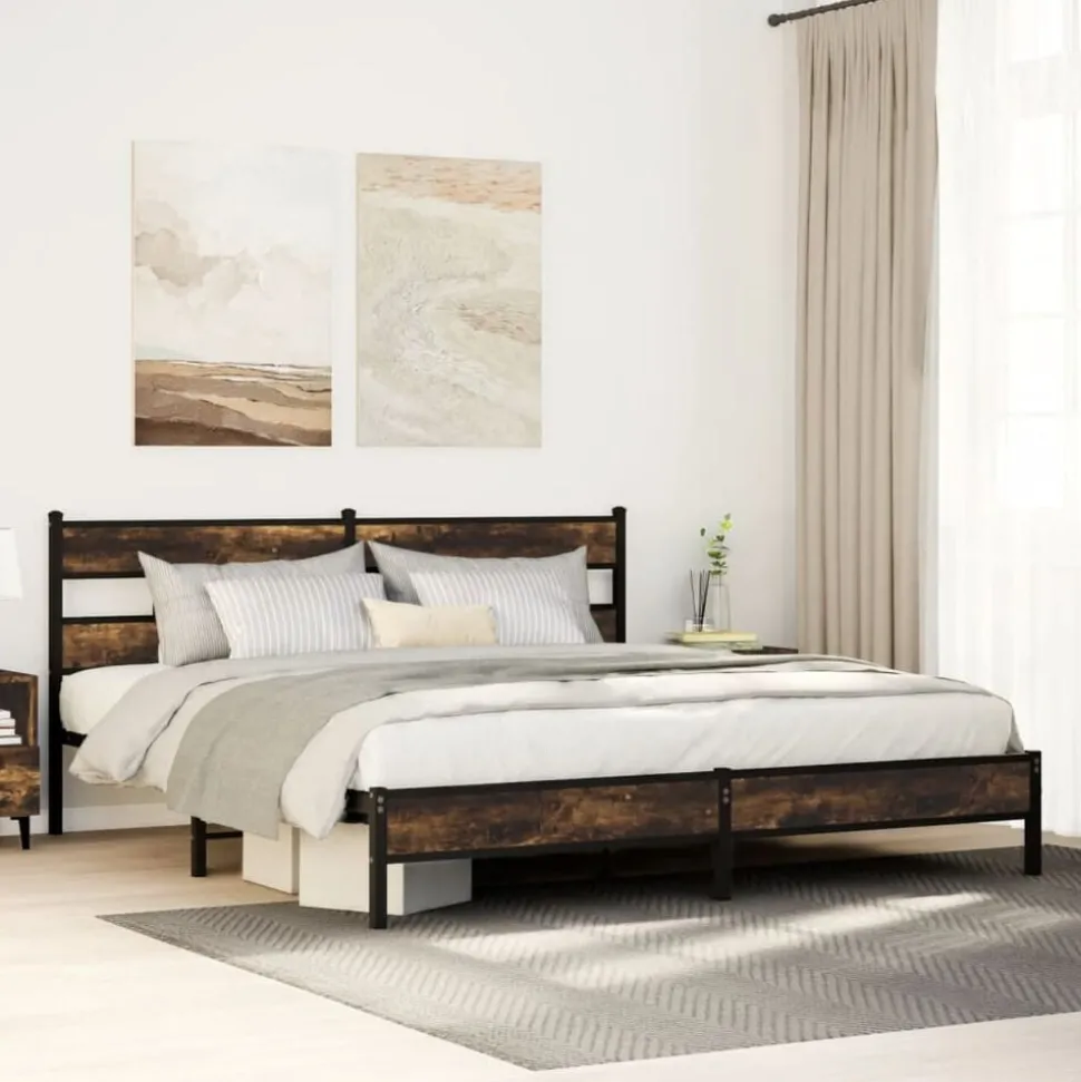 vidaXL Bedframe zonder matras metaal gerookt eikenkleurig 183x213 cm