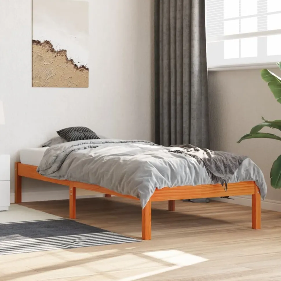 vidaXL Bedframe zonder matras massief grenenhout wasbruin 75x190 cm