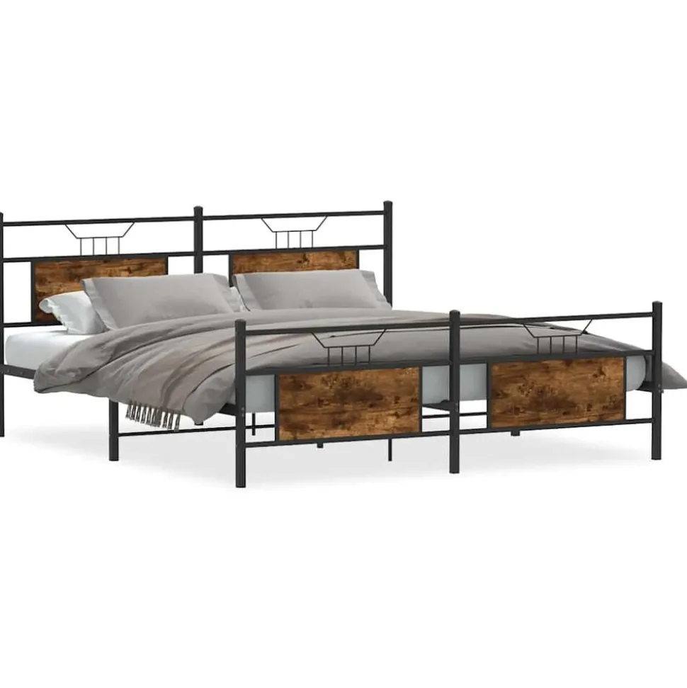 vidaXL Bedframe zonder matras metaal gerookt eikenkleurig 160x200 cm