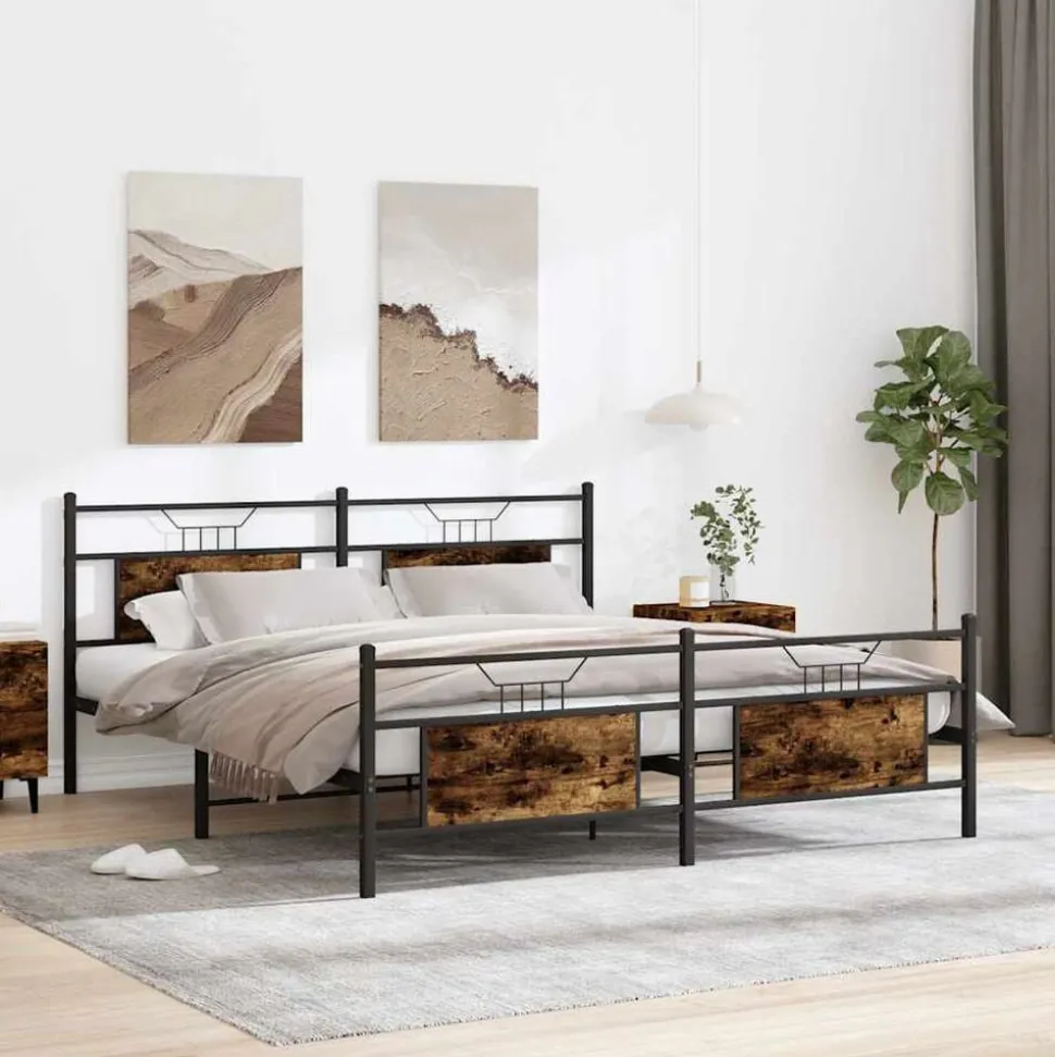 vidaXL Bedframe zonder matras metaal gerookt eikenkleurig 160x200 cm