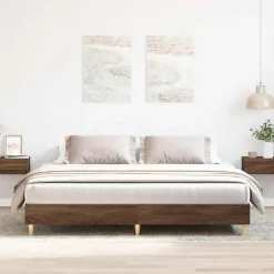 vidaXL Bedframe zonder matras 200x200 cm spaanplaat bruin eikenkleurig