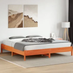 vidaXL Bedframe zonder matras massief grenenhout wasbruin 200x200 cm