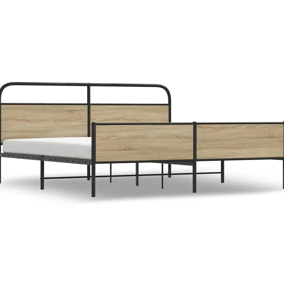 vidaXL Bedframe zonder matras metaal gerookt eikenkleurig 150x200 cm