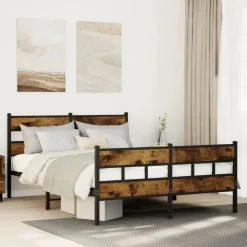 vidaXL Bedframe zonder matras metaal gerookt eikenkleurig 150x200 cm