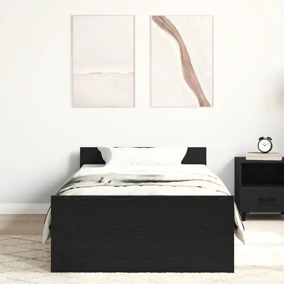 vidaXL Bedframe zonder matras 75x190 cm spaanplaat zwart eikenkleurig