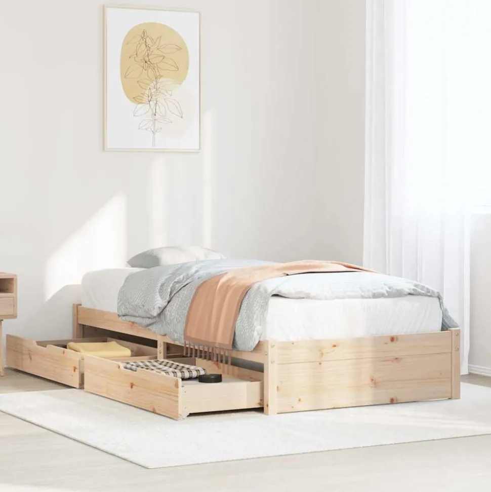 vidaXL Bedframe zonder matras massief grenenhout 75x190 cm
