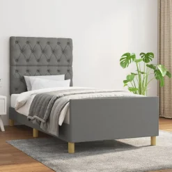vidaXL Bedframe zonder matras 80x200 cm stof donkergrijs