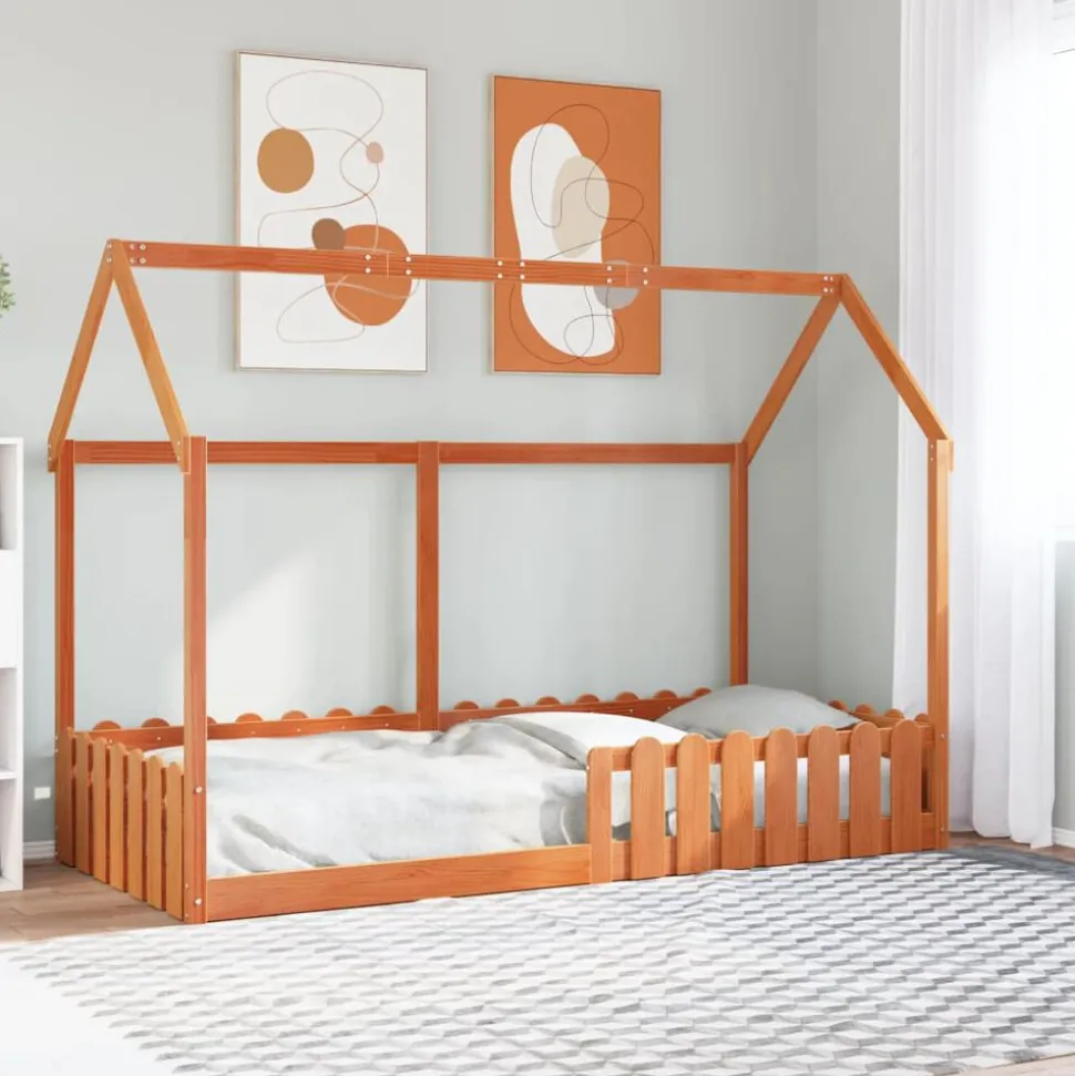 vidaXL Bedhuis wasbruin massief grenenhout 90x200 cm