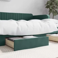 vidaXL Bedlades 2 st bewerkt hout en fluweel donkergroen