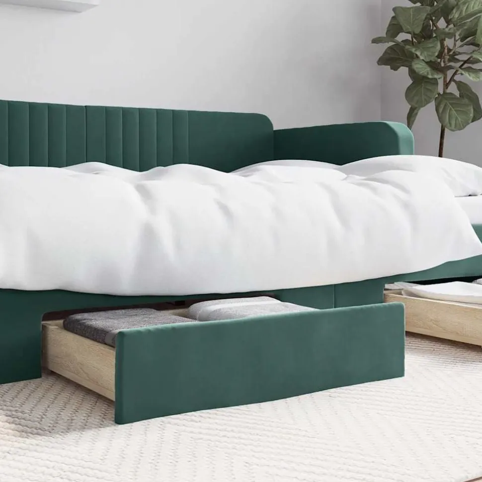 vidaXL Bedlades 2 st bewerkt hout en fluweel donkergroen