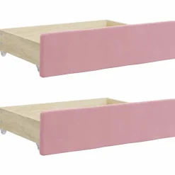 vidaXL Bedlades 2 st bewerkt hout en fluweel roze