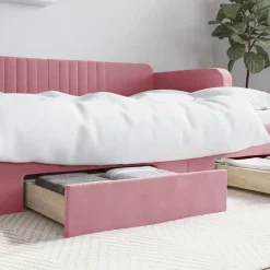 vidaXL Bedlades 2 st bewerkt hout en fluweel roze