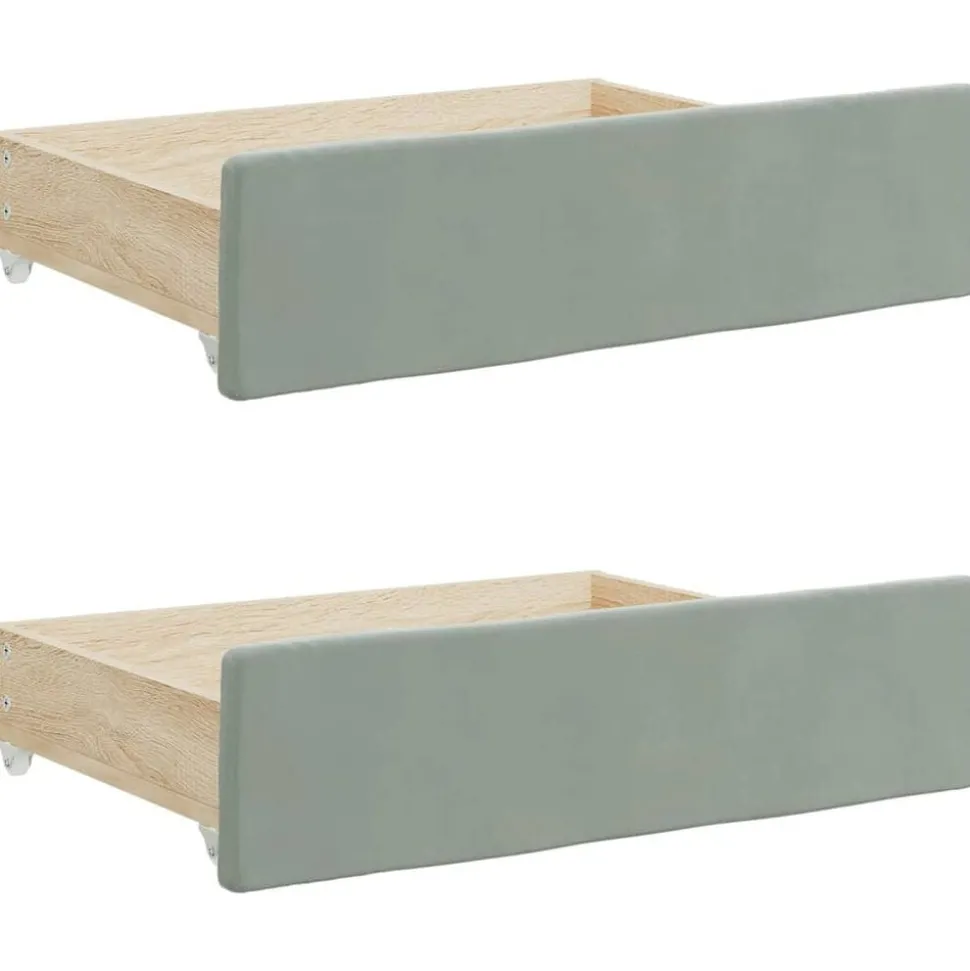 vidaXL Bedlades 2 st bewerkt hout en fluweel lichtgrijs