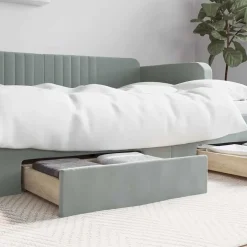 vidaXL Bedlades 2 st bewerkt hout en fluweel lichtgrijs
