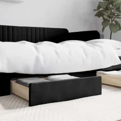 vidaXL Bedlades 2 st bewerkt hout en kunstleer zwart